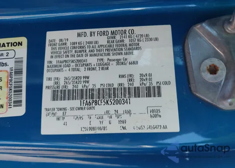 2019 Ford Mustang Gt Premium z USA, uszkodzony, nr VIN 1FA6P8CF5K5200341